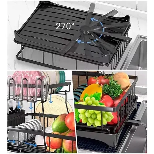 Escorredor de Louças Rack Aço Carbono Organizador 2 Andares — Cor Preto - 6