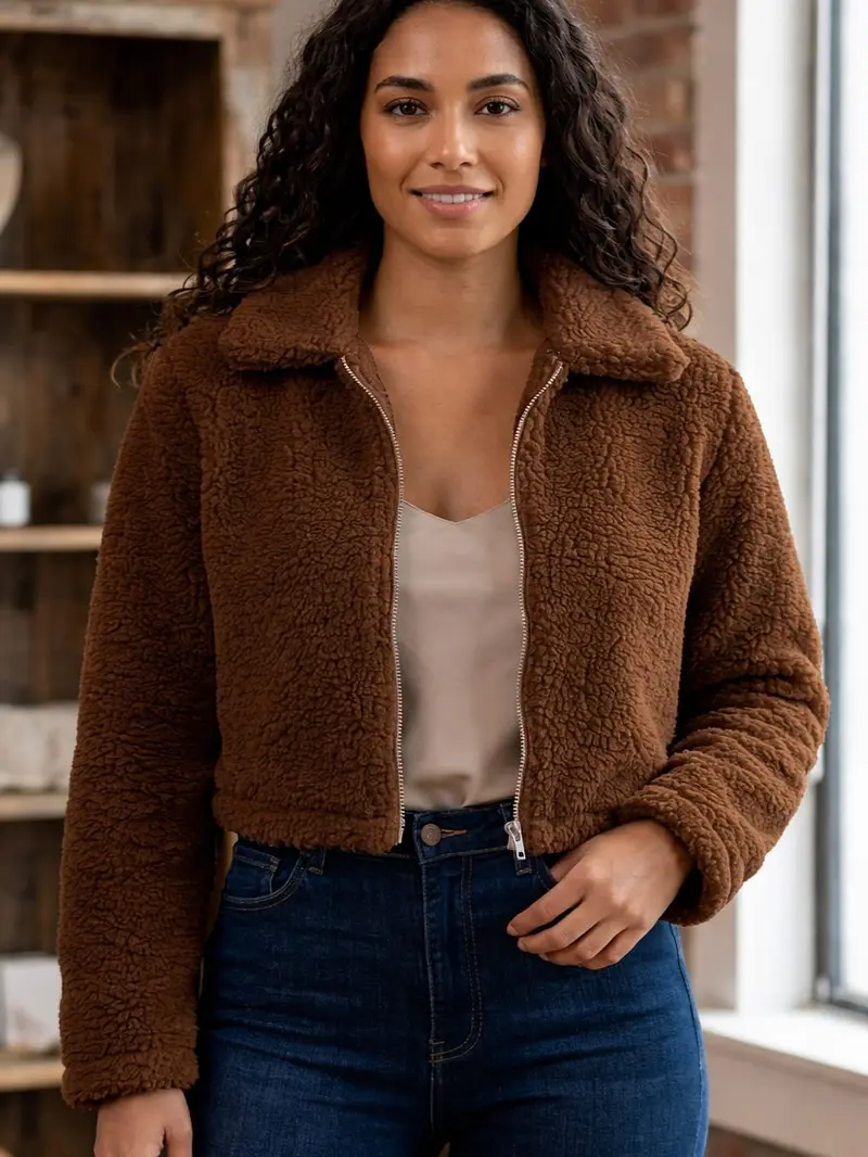Casaco Teddy Feminino Pelúcia Sherpa com Zíper Fashion - 6