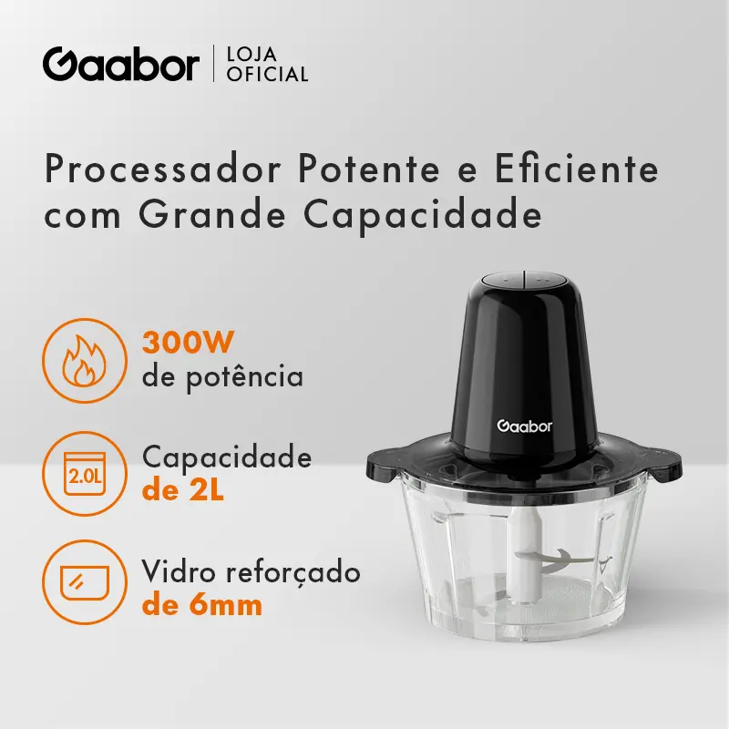 Gaabor Processador Multislice 300w, 4 lâminas, Recipiente de vidro (6mm) e capacidade 2L - 2