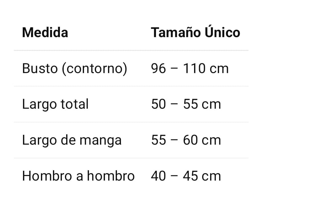 Tabela de medidas — Casaco Teddy Feminino Pelúcia Sherpa com Zíper Fashion
