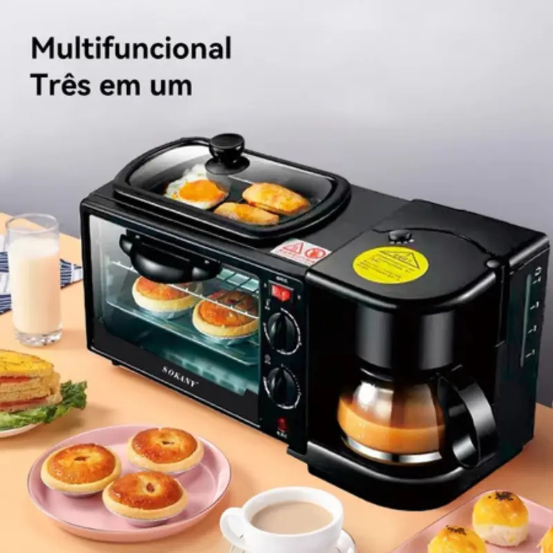 Forno Forninho Elétrico 3 Em 1 Cafeteira Grill Assadeira Café Da Manhã - 6