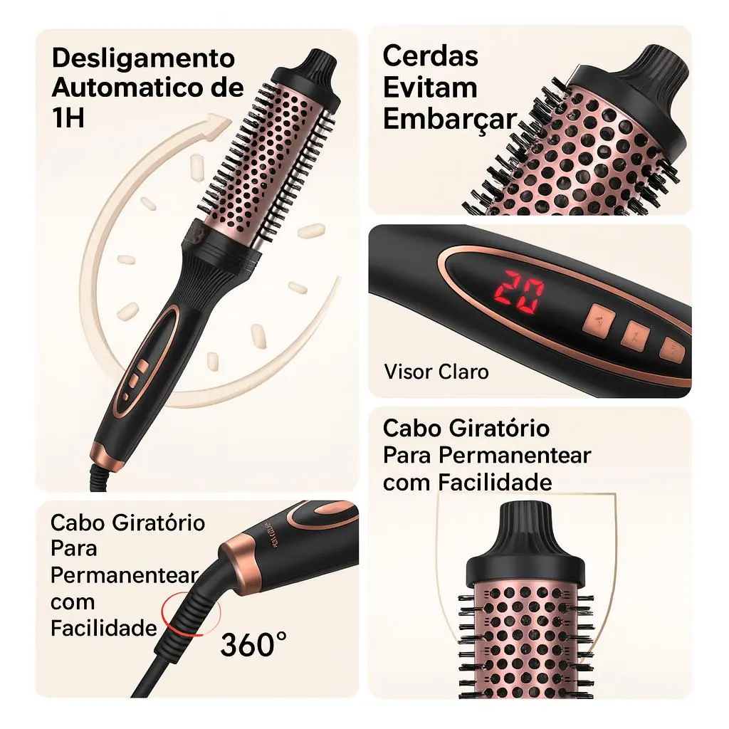 GOKOCO Escova Modeladora de Íons Negativos 38 mm — 9 Temperaturas, Alisa e Cacheia, Aquecimento PTC Duplo - 4