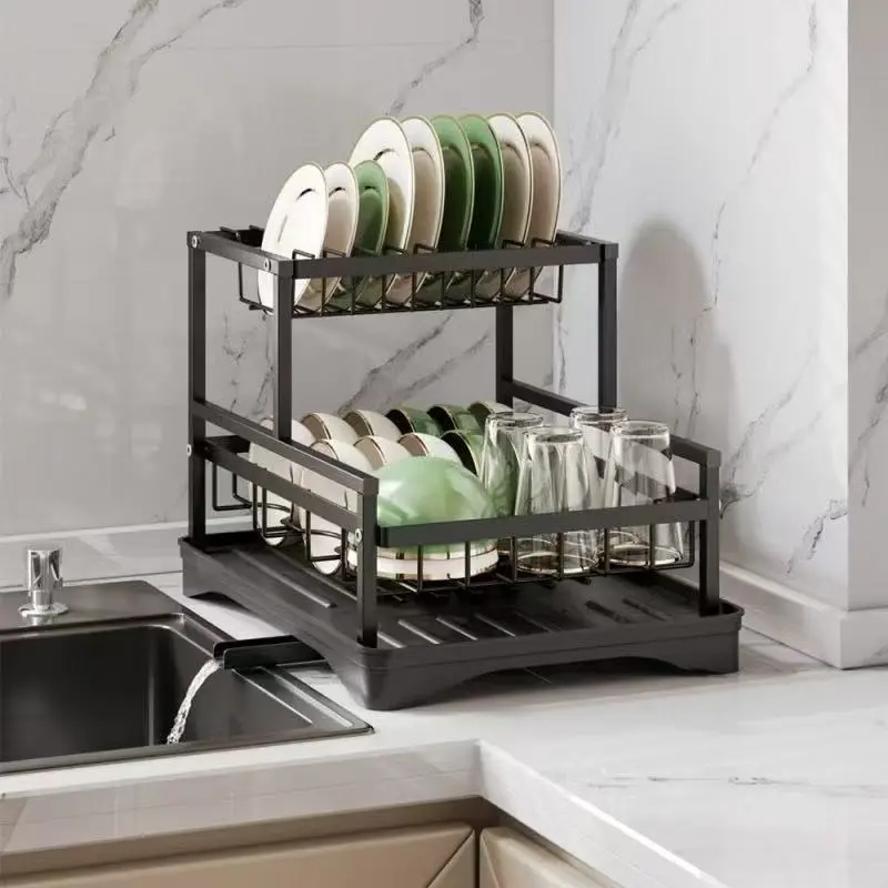 Escorredor de Louças Rack Aço Carbono Organizador 2 Andares — Cor Preto - 4