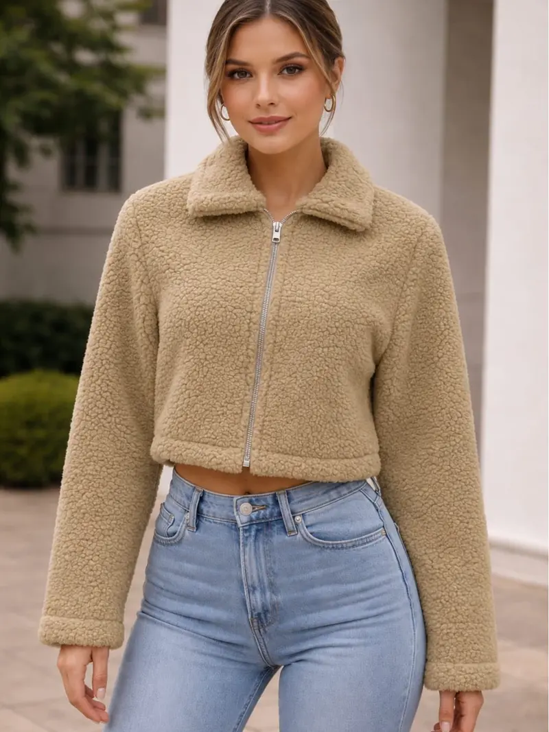 Casaco Teddy Feminino Pelúcia Sherpa com Zíper Fashion - 7