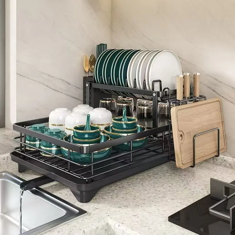 Escorredor de Louças Rack Aço Carbono Organizador 2 Andares — Cor Preto - 3